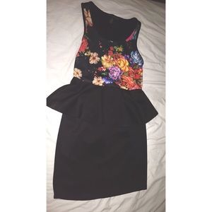 Floral peplum black dress!