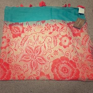 Floral orange and Aqua scarf