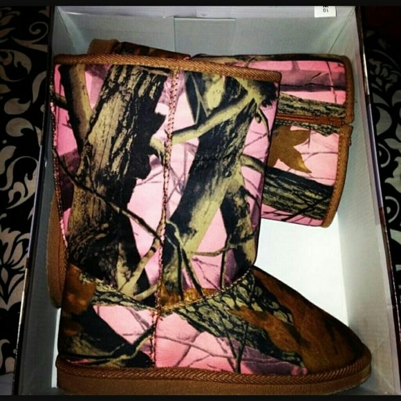 Pink camouflaged boots