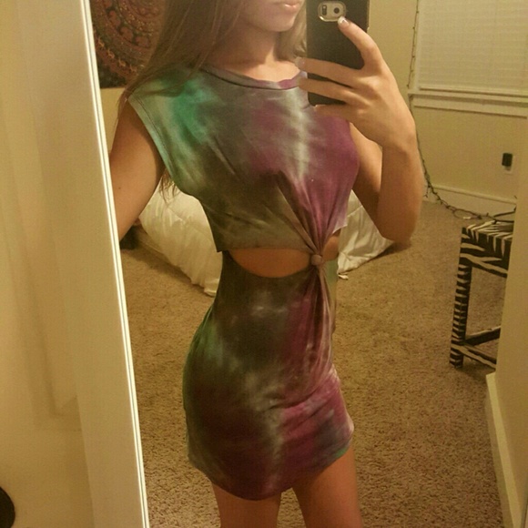 Purple, Green and Gray Tyedye Dress w/ cutout