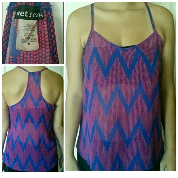 Fuchsia and blue chevron tank