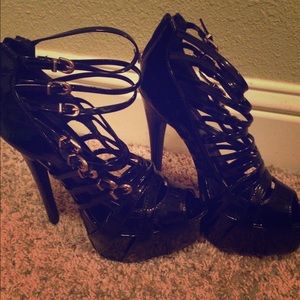 Black strap heels