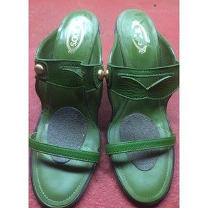 REDUCED: TOD's animal print  green sandals