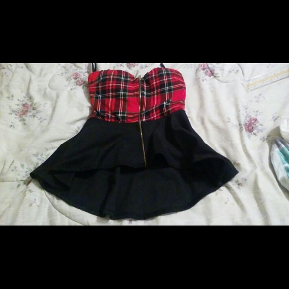 NWOT Plaid Peplum w/ Mesh Panel Skirt Outfit - Picture 2 of 3