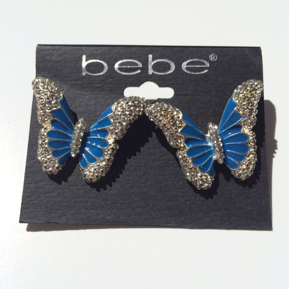 BEBE silver and blue enamel butterfly studs