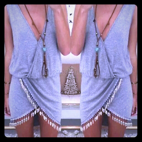 New Trendy Gray Asymmetrical Boho Tassel Dress