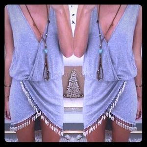 New Trendy Gray Asymmetrical Boho Tassel Dress