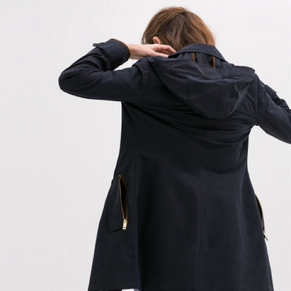 LAST CHANCE Zara Navy Blue Hooded Trench Coat - Picture 4 of 4