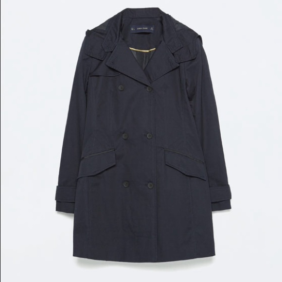LAST CHANCE Zara Navy Blue Hooded Trench Coat - Picture 3 of 4