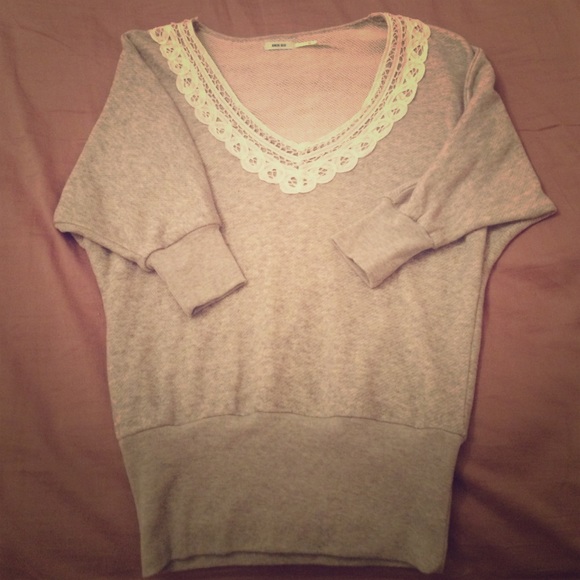 Gray Sweater with White Lace detail