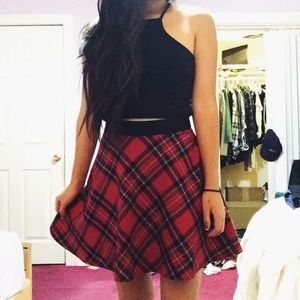 red plaid circle skirt