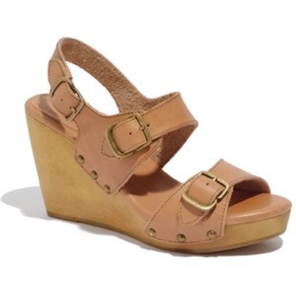 Madewell Nude Tan Cognac Leather Buckle Wedges - Picture 2 of 2