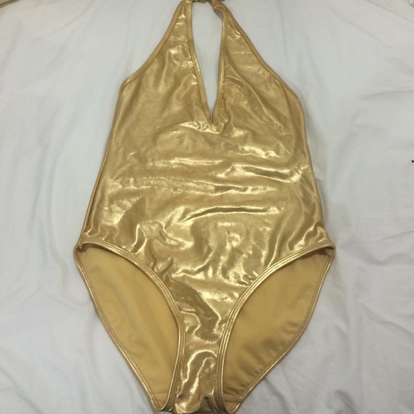 Gold American apparel halter leotard bathing suit
