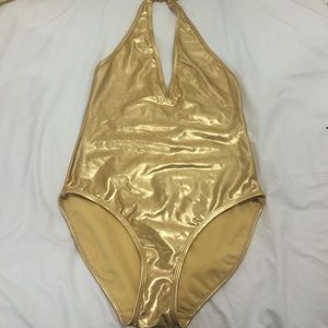 Gold American apparel halter leotard bathing suit