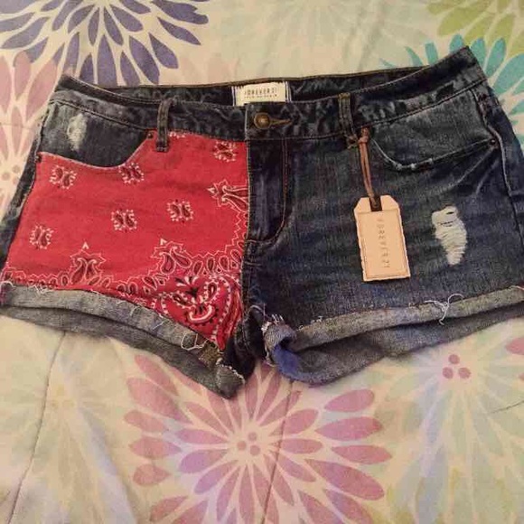 FOREVER 21 Bandana Ripped Shorts