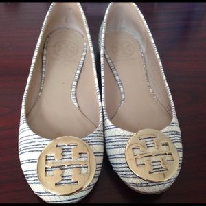 Tory Burch Reva Piano Stripe/Blue-Gold Flats
