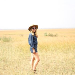 Vintage Denim Long Sleeve Shorts Romper Small
