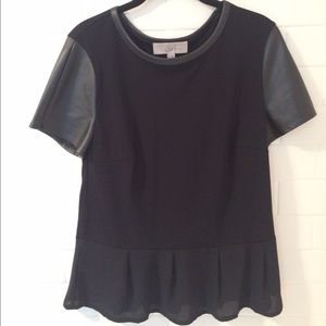 LOFT Faux Leather Sleeve top