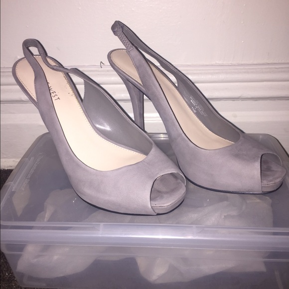 Nine West Grey Suede Open-toe Slingback Heels