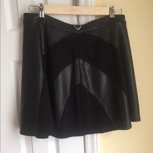 Leather striped skater skirt