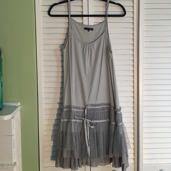 Anthropologie Gray Ruffle Slip Dress Size Large