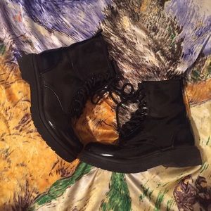 Patent leather combat boots