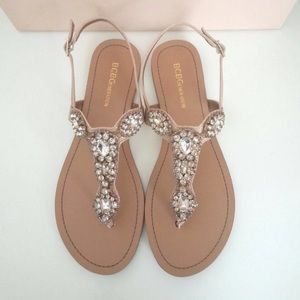 Beige Jeweled Sandals