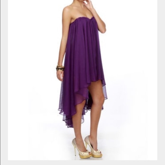 Purple Blaque label strapless chiffon dress.