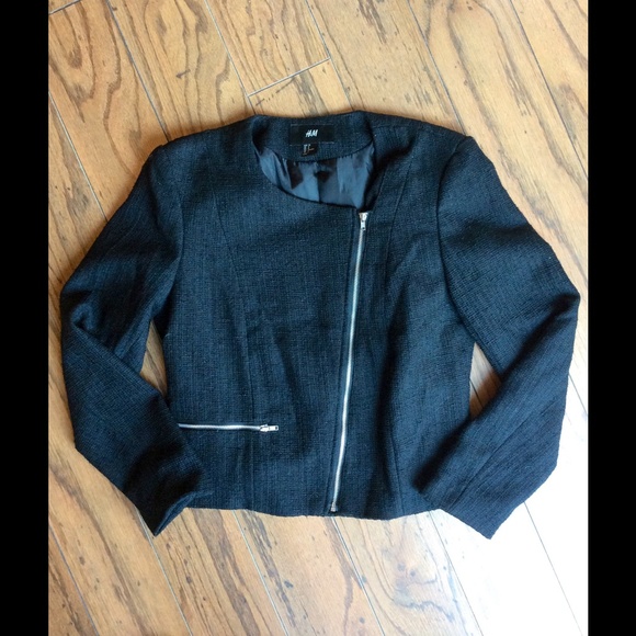 H&M Black Asymmetrical Zip-Up Blazer Sz.8