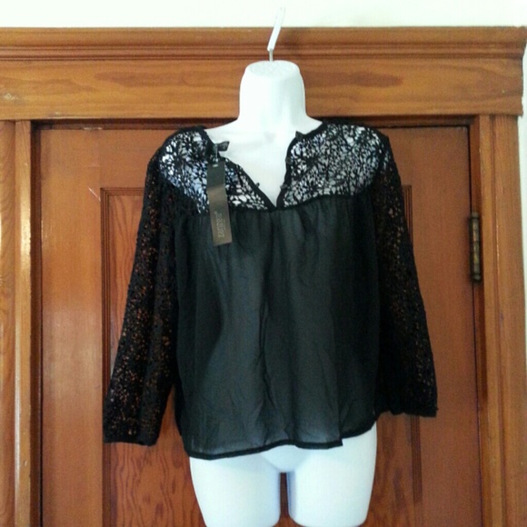 NWTBlack shirt w/crochet chest & arms sits @ waist