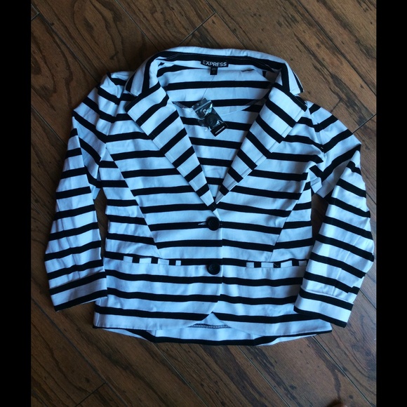 NWT Express Black White Stripe Cotton Blazer XS
