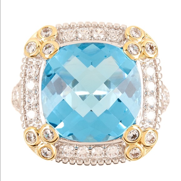 Two Tone Pave & Aqua Simulated Diamond Ring