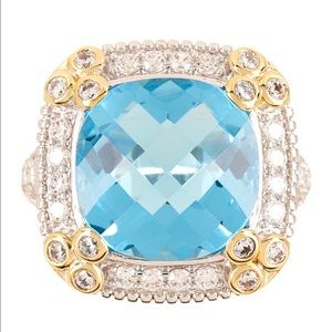 Two Tone Pave & Aqua Simulated Diamond Ring