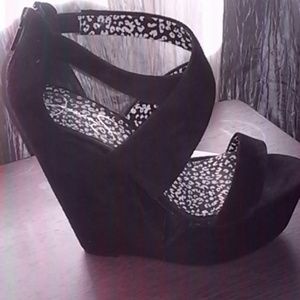 Black suede wedge