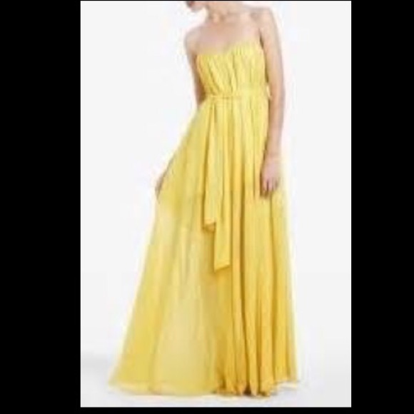 BCBG strapless yellow evening gown