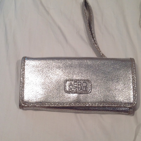 Aeropostale silver faux leather wristlet