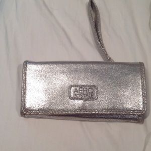 Aeropostale silver faux leather wristlet
