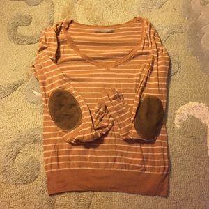 Elbow Patched Nordstrom V-Neck Sweater W/ Stripes