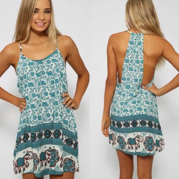 Brandy Melville Dresses & Skirts - 🌺HP🌺 Teal elephant print mini beach dress