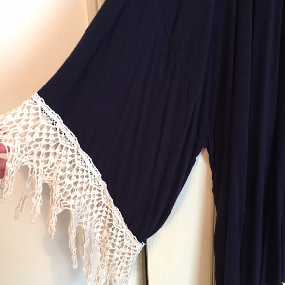 Navy Kimono with Fringe - Picture 2 of 3