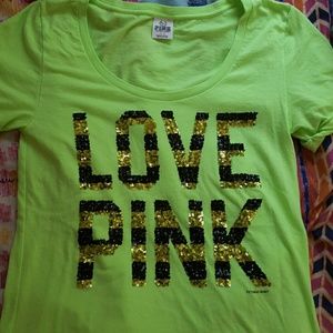 NWOT bright green bling PINK tshirt