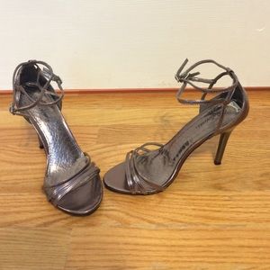 Strappy Metallic gray heels