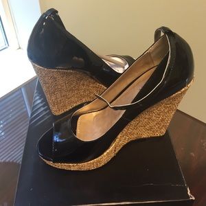 Black patent JustFab Wedges