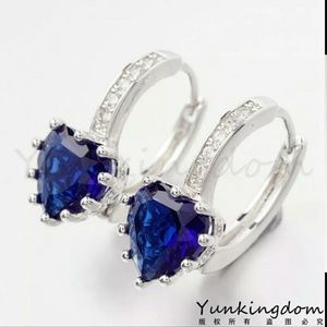 Blue Cubic Zircon Platinum Plated Hoop Earrings