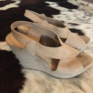 Beige suede wedge sandals