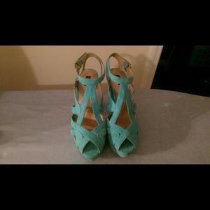 Zara Turquoise Peep Toe Heels