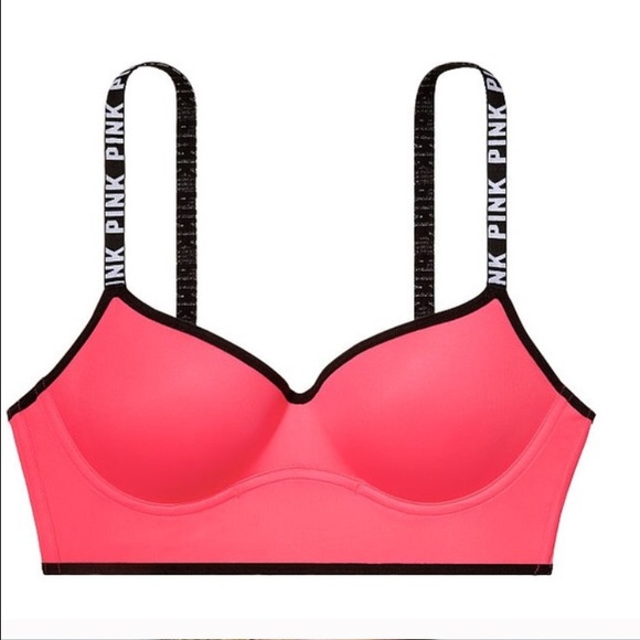 Victorias Secret PINK Logo Racerback Bra Neon Watermelon Large