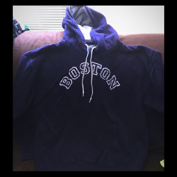 Navy Blue BOSTON hooded sweatshirt SZ Large
