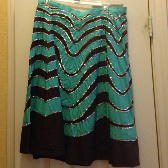 BCBG turquoise/brown skirt