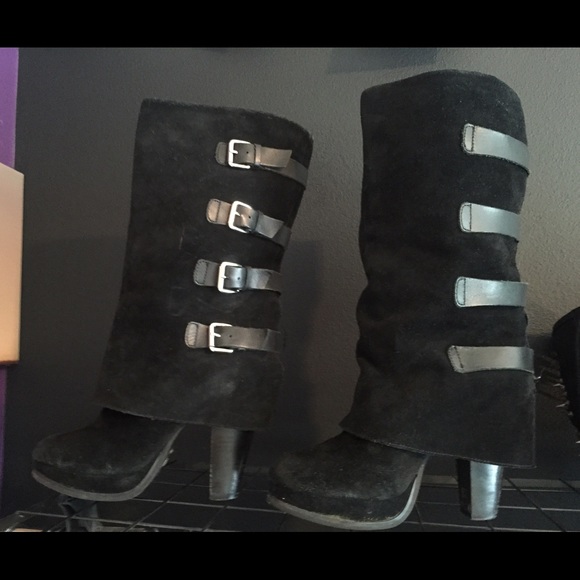 Knee high black healed boots